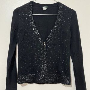 J. Crew Sequin Black Zipper Cardigan-Women XS